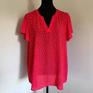 NWT Maurices Atwood Flutter Sleeve Top Blouse - Size 1X - Red Polka dot